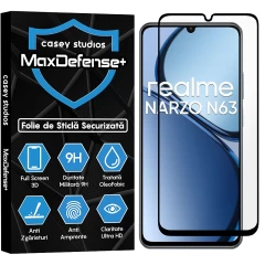 Folie Sticla CASEY STUDIOS compatibila cu Realme Narzo N63, Full Glue, Duritate Militara, Ultra HD, Anti Zgarieturi, Anti Amprente, Anti Socuri, Margini Negre Negru