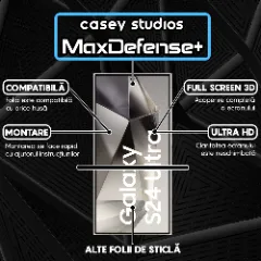 Folie Sticla CASEY STUDIOS compatibila cu Samsung Galaxy S24 Ultra, Full Glue, Duritate Militara, Ultra HD, Anti Zgarieturi, Anti Amprente, Anti Socuri, Margini Negre Negru