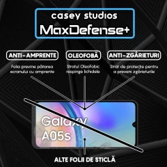 Folie Sticla CASEY STUDIOS compatibila cu Samsung Galaxy A05 / A05s, Full Glue, Duritate Militara, Ultra HD, Anti Zgarieturi, Anti Amprente, Anti Socuri, Margini Negre Negru
