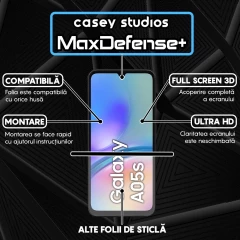 Folie Sticla CASEY STUDIOS compatibila cu Samsung Galaxy A05 / A05s, Full Glue, Duritate Militara, Ultra HD, Anti Zgarieturi, Anti Amprente, Anti Socuri, Margini Negre Negru