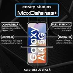 Folie Sticla CASEY STUDIOS compatibila cu Samsung Galaxy A14 5G, Full Glue, Duritate Militara, Ultra HD, Anti Zgarieturi, Anti Amprente, Anti Socuri, Margini Negre Negru