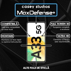 Folie Sticla CASEY STUDIOS compatibila cu Samsung Galaxy A33 5G, Full Glue, Duritate Militara, Ultra HD, Anti Zgarieturi, Anti Amprente, Anti Socuri, Margini Negre Negru