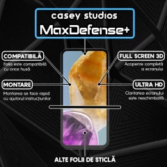 Folie Sticla CASEY STUDIOS compatibila cu Samsung Galaxy A34 / A15 / A15 5G / A24 4G / A25 / M15, Full Glue, Duritate Militara, Ultra HD, Anti Zgarieturi, Anti Amprente, Anti Socuri, Margini Negre Negru