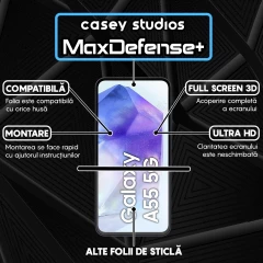 Folie Sticla CASEY STUDIOS compatibila cu Samsung Galaxy A35 / A55, Full Glue, Duritate Militara, Ultra HD, Anti Zgarieturi, Anti Amprente, Anti Socuri, Margini Negre Negru