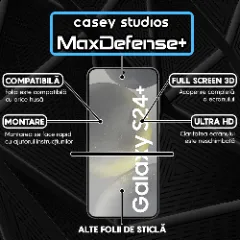 Folie Sticla CASEY STUDIOS compatibila cu Samsung Galaxy S24 Plus, Full Glue, Duritate Militara, Ultra HD, Anti Zgarieturi, Anti Amprente, Anti Socuri, Margini Negre Negru
