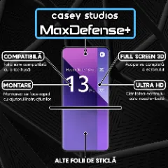 Folie Sticla CASEY STUDIOS compatibila cu Xiaomi Redmi Note 13 Pro Plus, Full Glue, Duritate Militara, Ultra HD, Anti Zgarieturi, Anti Amprente, Anti Socuri, Margini Negre Negru