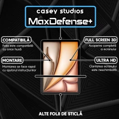 Folie Sticla CASEY STUDIOS? pentru iPad Air 11 2024, Full Glue, Sticla Securizata, Duritate Militara, Ultra HD, Protectie Profesionala Ecran 3D, Anti Zgarieturi, Anti Socuri, Transparenta Transparent
