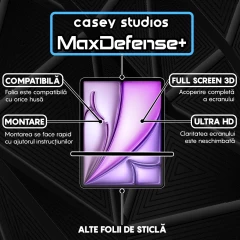 Folie Sticla CASEY STUDIOS? pentru iPad Air 13 2024, Full Glue, Sticla Securizata, Duritate Militara, Ultra HD, Protectie Profesionala Ecran 3D, Anti Zgarieturi, Anti Socuri, Transparenta Transparent