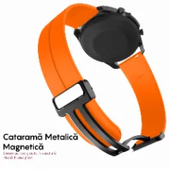 Curea Silicon Samsung Galaxy Watch 7/Active 2/Active/FE/6/5 Pro/5/4/3 - 20mm Silicone Legatura Metalica Casey Studios Portocaliu