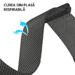 Curea Metalica Milanese Samsung Galaxy Watch S3 Frontier/S3 Classic/3/Gear S3 - 22mm Casey Studios Negru