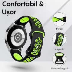 Curea Silicon Samsung Galaxy Watch S3 Frontier/S3 Classic/3/Gear S3 - 22mm MM Silicone Sport Loop Casey Studios, din Silicon, cu perforatii Verde