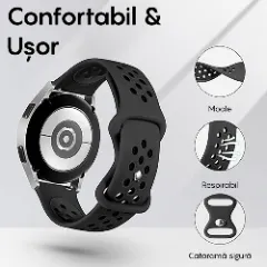 Curea Silicon Samsung Galaxy Watch S3 Frontier/S3 Classic/3/Gear S3 - 22mm MM Silicone Sport Loop Casey Studios, din Silicon, cu perforatii Negru