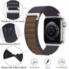 Curea Nailon Alpine Loop compatibila cu Apple Watch Ultra 2/Ultra/SE/9/8/7/6/5/4/3/2/1 - 42/44/45/49MM CASEY STUDIOS, Ajustabila, Respirabila Mov