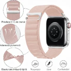 Curea Nailon Alpine Loop compatibila cu Apple Watch Ultra 2/Ultra/SE/9/8/7/6/5/4/3/2/1 - 42/44/45/49MM CASEY STUDIOS, Ajustabila, Respirabila Pink Sand