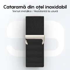Curea Nailon Alpine Loop compatibila cu Apple Watch Ultra 2/Ultra/SE/9/8/7/6/5/4/3/2/1 - 42/44/45/49MM CASEY STUDIOS, Ajustabila, Respirabila Negru