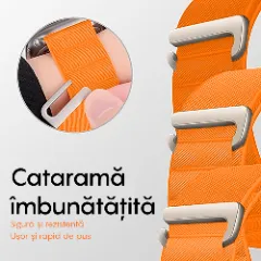 Curea Nailon Alpine Loop compatibila cu Apple Watch Ultra 2/Ultra/SE/9/8/7/6/5/4/3/2/1 - 42/44/45/49MM CASEY STUDIOS, Ajustabila, Respirabila Portocaliu