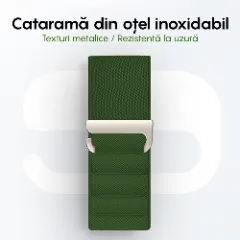 Curea Nailon Alpine Loop compatibila cu Apple Watch Ultra 2/Ultra/SE/9/8/7/6/5/4/3/2/1 - 42/44/45/49MM CASEY STUDIOS, Ajustabila, Respirabila Verde Inchis
