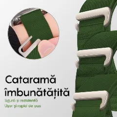 Curea Nailon Alpine Loop compatibila cu Apple Watch Ultra 2/Ultra/SE/9/8/7/6/5/4/3/2/1 - 42/44/45/49MM CASEY STUDIOS, Ajustabila, Respirabila Verde Inchis