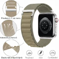 Curea Nailon Alpine Loop compatibila cu Apple Watch Ultra 2/Ultra/SE/9/8/7/6/5/4/3/2/1 - 42/44/45/49MM CASEY STUDIOS, Ajustabila, Respirabila verde deschis