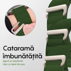 Curea Nailon Alpine Loop compatibila cu Apple Watch Ultra 2/Ultra/SE/9/8/7/6/5/4/3/2/1 - 38/40/41MM CASEY STUDIOS, Ajustabila, Respirabila Verde Inchis