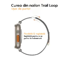 Curea Nailon Trail compatibila cu Apple Watch SE/9/8/7/6/5/4/3/2/1 - 38/40/41MM CASEY STUDIOS, Ajustabila, Respirabila, Material Textil Casey Gri Deschis