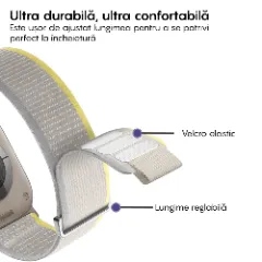 Curea Nailon Trail compatibila cu Apple Watch SE/9/8/7/6/5/4/3/2/1 - 38/40/41MM CASEY STUDIOS, Ajustabila, Respirabila, Material Textil Casey Gri Deschis