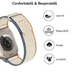 Curea Nailon Trail compatibila cu Apple Watch SE/9/8/7/6/5/4/3/2/1 - 38/40/41MM CASEY STUDIOS, Ajustabila, Respirabila, Material Textil Casey Bej