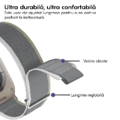 Curea Nailon Trail compatibila cu Apple Watch SE/9/8/7/6/5/4/3/2/1 - 38/40/41MM CASEY STUDIOS, Ajustabila, Respirabila, Material Textil Casey Gri