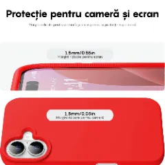 Husa iPhone 16 Plus Casey Studios Premium Soft Silicone, de Protectie, Slim, pentru Incarcare Wireless, Margini Ridicate pentru Protectia Ecranului si a Camerelor Rosu