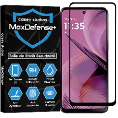 Folie Sticla CASEY STUDIOS pentru Motorola Moto G55, Full Glue, Sticla Securizata, Duritate Militara, Ultra HD, Protectie Profesionala Ecran 3D, Anti Zgarieturi, Anti Socuri Negru