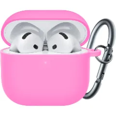 Husa Silicon Protectie pentru AirPods 4 CASEY STUDIOS™, din Silicon Moale, cu Breloc Carabina, Incarcare Wireless Roz 