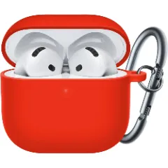 Husa Silicon Protectie pentru AirPods 4 CASEY STUDIOS™, din Silicon Moale, cu Breloc Carabina, Incarcare Wireless Rosu