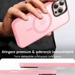 Husa MagSafe pentru iPhone 16 PRO, CASEY STUDIOS, de Protectie, Slim, pentru Incarcare Wireless, Margini Ridicate pentru Protectia Ecranului si a Camerelor Roz 