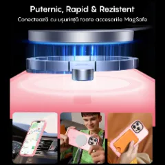 Husa MagSafe pentru iPhone 16 PRO, CASEY STUDIOS, de Protectie, Slim, pentru Incarcare Wireless, Margini Ridicate pentru Protectia Ecranului si a Camerelor Roz