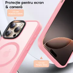 Husa MagSafe pentru iPhone 16 PRO, CASEY STUDIOS, de Protectie, Slim, pentru Incarcare Wireless, Margini Ridicate pentru Protectia Ecranului si a Camerelor Roz
