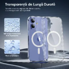 Husa MagSafe pentru iPhone 16 Plus, CASEY STUDIOS, de Protectie, Slim, pentru Incarcare Wireless, Margini Ridicate pentru Protectia Ecranului si a Camerelor Transparent