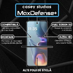 Folie Sticla CASEY STUDIOS pentru Motorola Moto E15, Full Glue, Sticla Securizata, Duritate Militara, Ultra HD, Protectie Profesionala Ecran 3D, Anti Zgarieturi, Anti Socuri Transparent