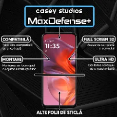 Folie Sticla CASEY STUDIOS pentru Motorola Moto G05, Full Glue, Sticla Securizata, Duritate Militara, Ultra HD, Protectie Profesionala Ecran 3D, Anti Zgarieturi, Anti Socuri Transparent