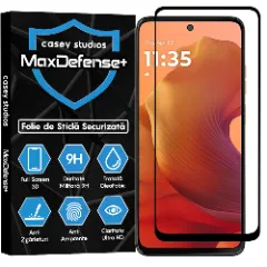 Folie Sticla CASEY STUDIOS pentru Motorola Moto G15, Full Glue, Sticla Securizata, Duritate Militara, Ultra HD, Protectie Profesionala Ecran 3D, Anti Zgarieturi, Anti Socuri Transparent