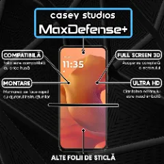 Folie Sticla CASEY STUDIOS pentru Motorola Moto G15, Full Glue, Sticla Securizata, Duritate Militara, Ultra HD, Protectie Profesionala Ecran 3D, Anti Zgarieturi, Anti Socuri Transparent