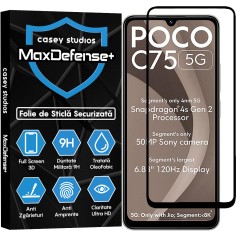 Folie Sticla CASEY STUDIOS pentru Xiaomi Poco C75 5G, Full Glue, Sticla Securizata, Duritate Militara, Ultra HD, Protectie Profesionala Ecran 3D, Anti Zgarieturi, Anti Socuri
