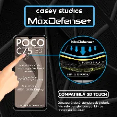 Folie Sticla CASEY STUDIOS pentru Xiaomi Poco C75 5G, Full Glue, Sticla Securizata, Duritate Militara, Ultra HD, Protectie Profesionala Ecran 3D, Anti Zgarieturi, Anti Socuri Transparent