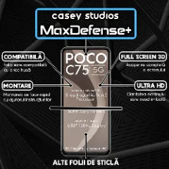 Folie Sticla CASEY STUDIOS pentru Xiaomi Poco C75 5G, Full Glue, Sticla Securizata, Duritate Militara, Ultra HD, Protectie Profesionala Ecran 3D, Anti Zgarieturi, Anti Socuri Transparent