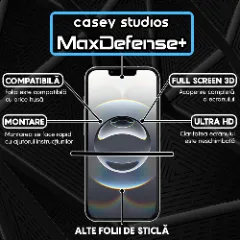 Folie Sticla iPhone 16e Casey Studios Full Screen 9H + Kit de Instalare Cadou,  Full Glue, Sticla Securizata, Duritate Militara, Ultra HD, Protectie Profesionala Ecran 3D, Anti Zgarieturi, Anti Socuri, Margini Negre Negru