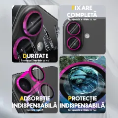 Folie Protectie Lentile Camera pentru Apple iPhone 16 / Apple iPhone 16 Plus, CASEY STUDIOS™ MaxDefense+, Ultra HD, Protectie Profesionala Camere 3D, Anti Amprente, Anti Zgarieturi, Anti Socuri Curcubeu