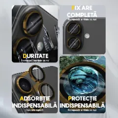 Folie Protectie Lentile Camera pentru Apple iPhone 16 / Apple iPhone 16 Plus, CASEY STUDIOS™ MaxDefense+, Ultra HD, Protectie Profesionala Camere 3D, Anti Amprente, Anti Zgarieturi, Anti Socuri Galben