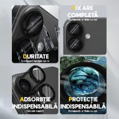 Folie Protectie Lentile Camera pentru Apple iPhone 16 / Apple iPhone 16 Plus, CASEY STUDIOS™ MaxDefense+, Ultra HD, Protectie Profesionala Camere 3D, Anti Amprente, Anti Zgarieturi, Anti Socuri Negru