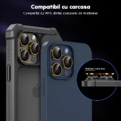 Folie Protectie Lentile Camera pentru Apple iPhone 16 Pro / Apple iPhone 16 Pro Max, CASEY STUDIOS™ MaxDefense+, Ultra HD, Protectie Profesionala Camere 3D, Anti Amprente, Anti Zgarieturi, Anti Socuri Galben