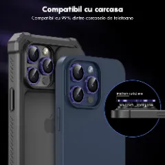Folie Protectie Lentile Camera pentru Apple iPhone 16 Pro / Apple iPhone 16 Pro Max, CASEY STUDIOS™ MaxDefense+, Ultra HD, Protectie Profesionala Camere 3D, Anti Amprente, Anti Zgarieturi, Anti Socuri Mov inchis