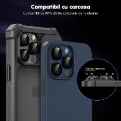 Folie Protectie Lentile Camera pentru Apple iPhone 16 Pro / Apple iPhone 16 Pro Max, CASEY STUDIOS™ MaxDefense+, Ultra HD, Protectie Profesionala Camere 3D, Anti Amprente, Anti Zgarieturi, Anti Socuri Negru